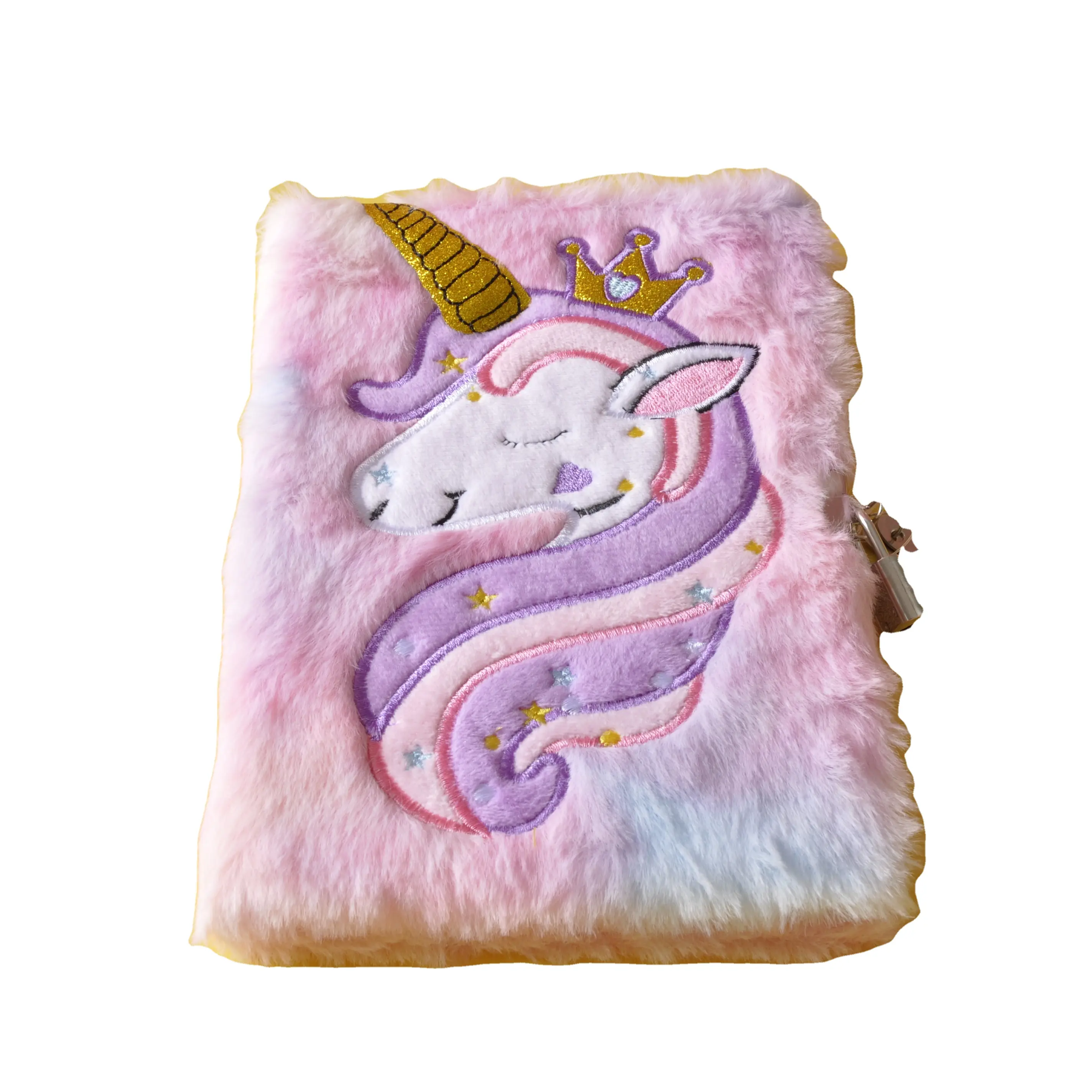 Custom furry rainbow girl gift cartoon unicorn diary kawaii fluffy notebook with lock