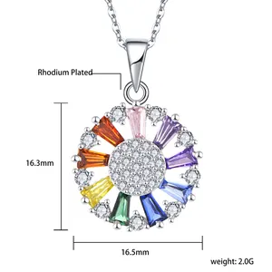 Wholesale Customized Sterling Silver 925 Colour CZ SunFlower Pendant Necklace Fine Jewelry For Women Gift