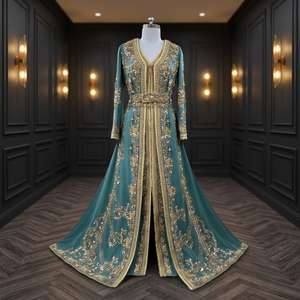 Elegant Embroidered Non-Stretch Polyester Modest Abaya Dress Red Veil Maxi Floral Pattern Wedding Women Middle <b>East</b> Long Flared - Product Image 2