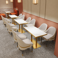 Ensemble de mobilier de luxe pour cafétéria, tables et chaises de cantine en métal doré de qualité commerciale pour restaurant, café de plage