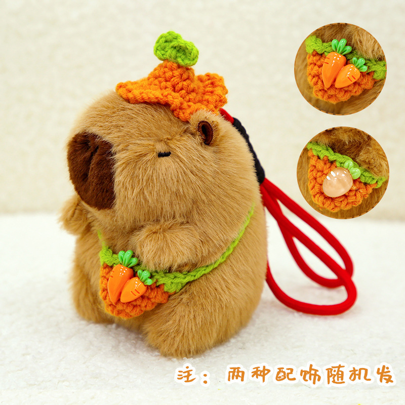 Pendentif Capybara chapeau orange carotte - Pendentif premium 15 cm 4 pouces