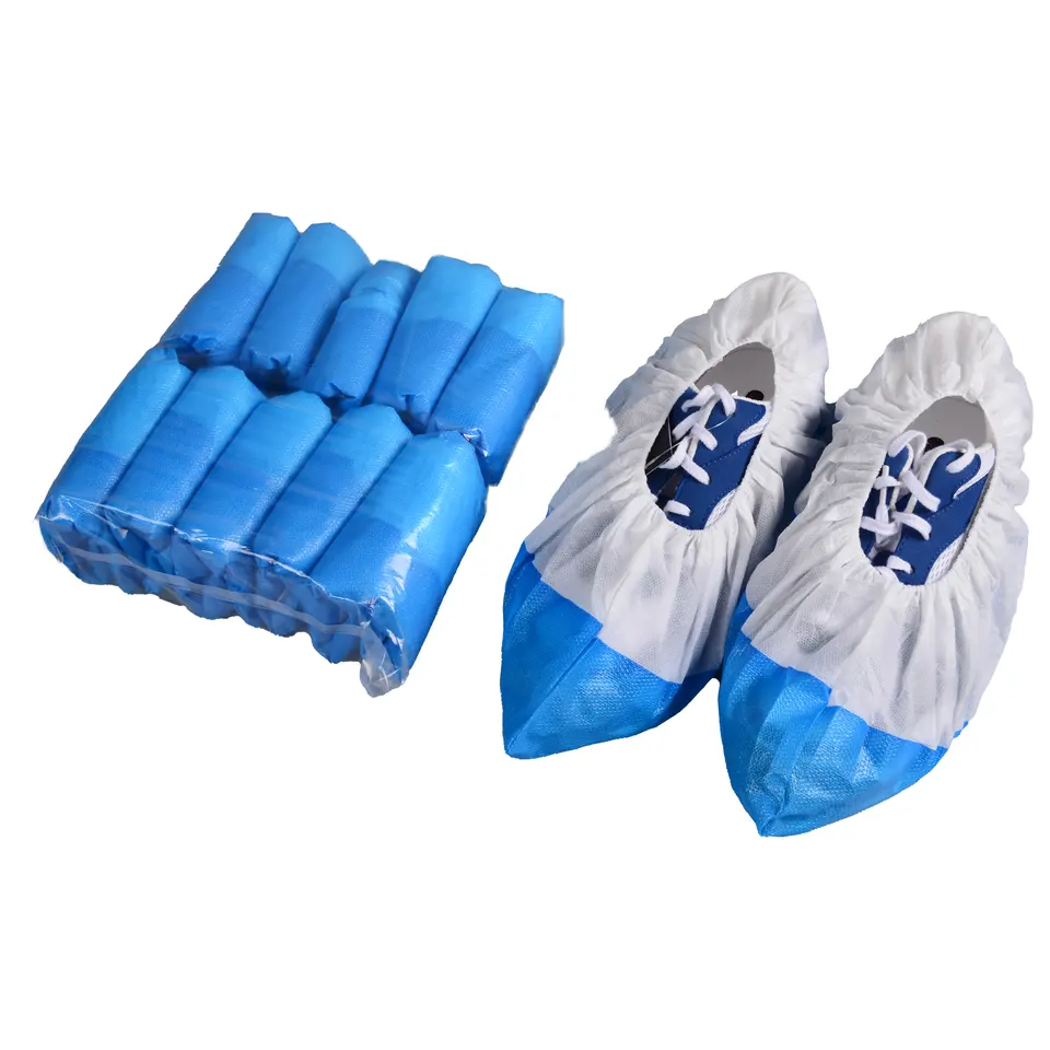 Copriscarpe monouso antiscivolo impermeabile copriscarpe in tessuto Non tessuto con copriscarpe in plastica CPE + PP