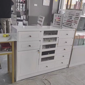 Meuble de salon moderne en bois blanc avec tiroirs de rangement au sol pour vernis à ongles et colle, idéal pour les salons de beauté - Product Image 5