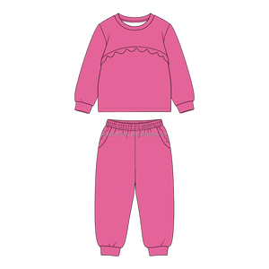 Conjunto de Sudadera para Niñas, Primavera-Otoño, Manga Larga, Sudadera con Borde Festoneado y Pantalones Deportivos con Bolsillos para Uso Diario - Product Image 2