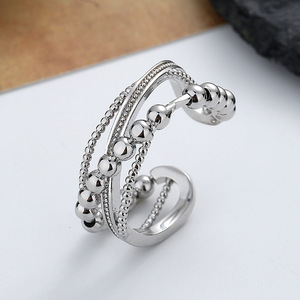 Anillo Abierto Ajustable de Varias Capas con Cuentas, Diseño Trenzado Texturizado en Bronce y Plata, Estilo Unisex - Product Image 5