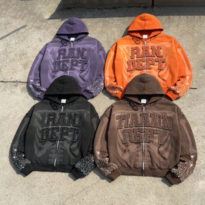 Custom Logo Acid <b>Wash</b> Distressed Vintage Cotton 500gsm Heavyweight Oversize Streetwear Men's Rhinestone Hoodies - Product Image 2