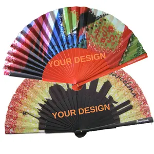 Custom Printed Folding Fan Foldable Wood Fabric Hand Fan