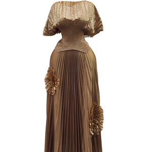 Ensemble deux pièces vintage en mousseline <span class=keywords><strong>de</strong></span> soie pour femme, <span class=keywords><strong>taille</strong></span> <span class=keywords><strong>grande</strong></span>, 150,00 kg, haut amincissant bronzant, <span class=keywords><strong>jupe</strong></span> <span class=keywords><strong>longue</strong></span> plissée à la mode Miyake - Product Image 2