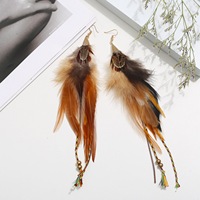 Boucles d'oreilles pendantes longues bohèmes vintage luxueuses faites à la main en plumes de faisan teintes par des indigènes pour femmes