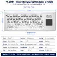 Clavier tactile industriel en acier inoxydable personnalisé PC-802TP, étanche IP65, à montage sur panneau, 67 touches, USB PS/2 pour machine CNC, kiosque