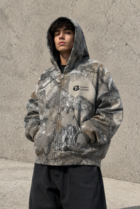 Sudadera con capucha de forro polar camuflado con cremallera, estilo oversize, con bolsillo canguro y capucha de 3 paneles para hombre - Product Image 4
