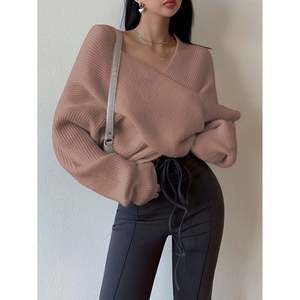 <b>Cropped</b> One Shoulder Batwing <b>Sweater</b> Women's Knit Top <b>White</b> - Product Image 2