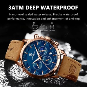 Montre à quartz de luxe pour homme Drioshipping, étanche, lumineuse, avec calendrier, chronographe, bracelet en cuir sport, boîtier en acier inoxydable - Product Image 2