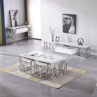 Ensemble de table basse de luxe moderne, ensemble de meuble TV et table basse fantaisie, table en marbre, meubles de salon