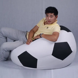 Clásico negro blanco patrón fútbol perezoso sofá PUF sin relleno redondo juego fútbol bola PUF silla - Product Image 2