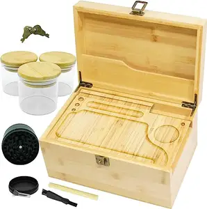 Benutzer definierte multifunktion ale abnehmbare Paletten box Premium Bambus Aufbewahrung kiste mit beweglichem Tablett und Schloss Stash Box Großhandel