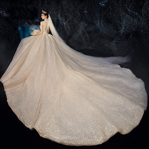 Nouvelle Robe de Mariée 2025 Super Féerique et Rêveuse, Simple, à Grande Traîne, en Dentelle et Cristal, Sans Manches - Product Image 5