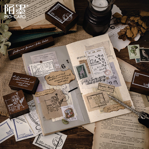 Timbres en bois <span class=keywords><strong>MOMO</strong></span> - Série Time Retro, Collage de journal vintage, Écriture anglaise, Timbres, Papillons et Plantes - Product Image 5