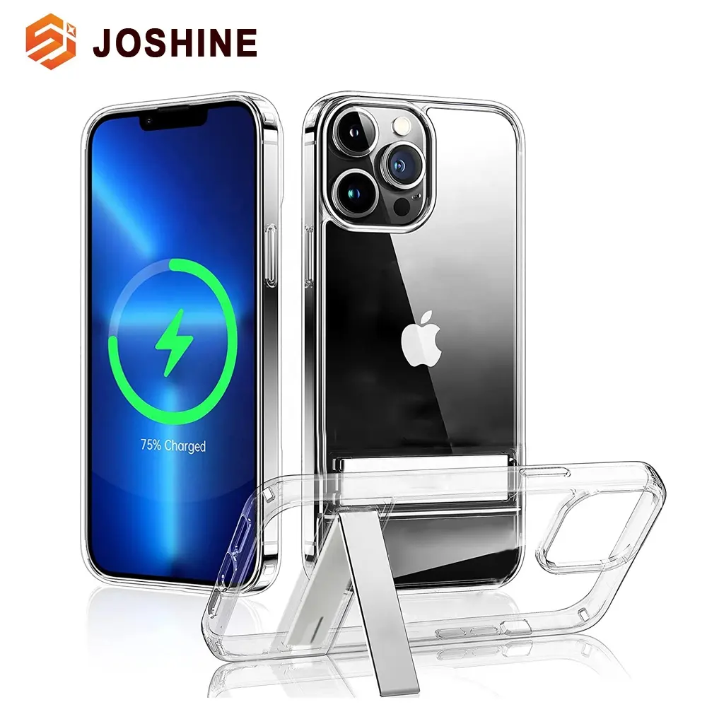 Iphone Wholesale Acrylic Back Cover 3 Way Shockproof Slim Metal Kickstand Clear Phone Case With Stand For Iphone 14 13 12 Pro Max