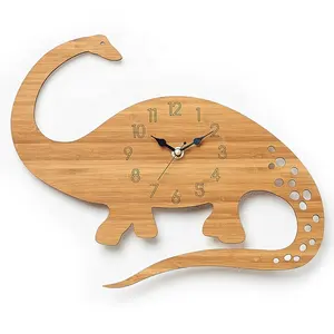 OEM Factory Home Decor Benutzer definierte Holzwand uhr Bambus Dinosaurier Uhren 12 Zoll Holz dekorative Uhr