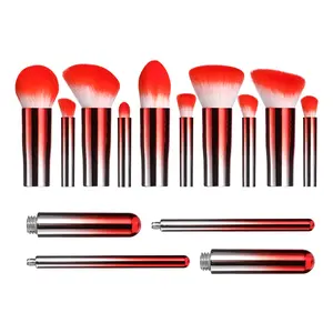Fashion Design Detachable Heads Makeup Brushes 10PCS Interchangeable Plastic Custom Logo Red Hair Cosmetic Makeup Brushes Tools