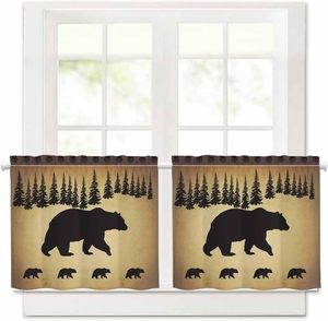Rideaux de cuisine Black Bear, rideaux de fenêtre de cuisine, rideaux vintage animaux ferme pin brun forêt, rideaux à plusieurs niveaux pour salle de bain - Product Image 1