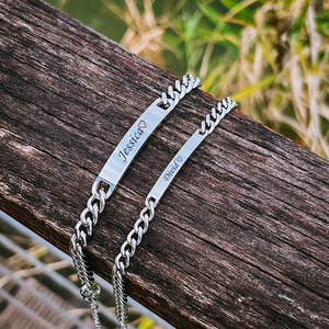 <strong>Personalized</strong> High Polished Simple Initial <strong>Bracelet</strong> Stainless Steel Custom Engrave <strong>Name</strong> Jewelry Gift Link Chain Couple <strong>Bracelets</strong> - Product Image 1