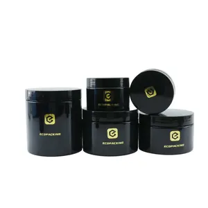 Wholesale Cosmetic Food Packaging 100ml 150ml 200ml 250ml 300ml Amber Black Pet Plastic Cosmetic Cream Jar With White Black Lid