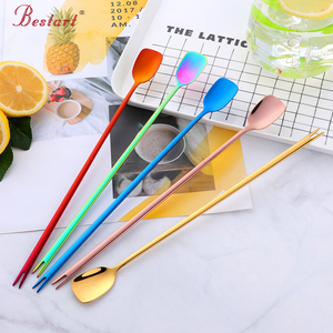 Fourchette et cuillère à cocktail en acier inoxydable à long manche pour mélanger et servir lors de fêtes - Product Image 6