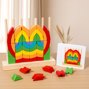 Fun Set Of Wooden Rainbow <strong>Blocks</strong> <strong>Children's</strong> Educational Early Learning Creative Construction Toys Geometric Shapes - Product Image 1