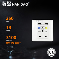 Prise de courant UK PRCD NANDAO 13A 250V CE avec 2 ports USB, protection contre les fuites, fils en cuivre à 3 broches, logo personnalisable, matériau ignifuge