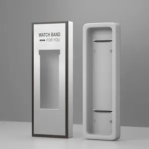 Venta al por mayor de cartón de embalaje barato para cuero de silicona de acero inoxidable Smartwatch Band Case Silver Paper Storage Box