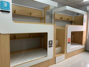 เตียงสองชั้นเหล็กแบบกำหนดเองขนาดเต็มพร้อมตู้เก็บของด้านล่าง เตียงสองชั้นสำหรับหอพักเยาวชน - Product Image 5