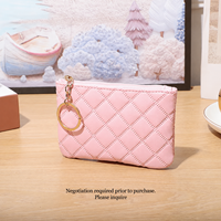 Porte-monnaie mini portable en cuir PU pour femme avec porte-clés, porte-cartes et fermeture éclair – Portefeuilles courts