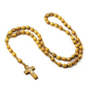 Collier de prière catholique en perles de bois ovales, pendentif croix crucifix de <span class=keywords><strong>Christ</strong></span>, collier pour hommes et femmes, bijoux religieux musulmans - Product Image 6