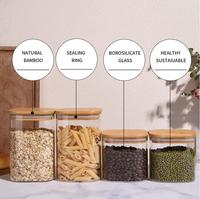Bocaux en verre borosilicate IKOO carrés hermétiques avec couvercles en bambou pour céréales en vrac - Résistants au micro-ondes et au four