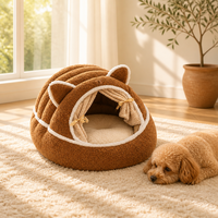 Lit pour animaux de compagnie HongTao, chaud et rembourré en coton PP, motif uni, non lavable, personnalisable OEM, avec porte rideau