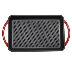 Vuông Gang Grill Báo Chí Men Gân Bề Mặt Nướng Báo Chí Panini Báo Chí