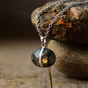 Labradorite Teardrop Pendant <b>Necklace</b> Stainless Steel Bezel Setting Natural Stone Crystal Jewelry Unisex Gift - Product Image 4