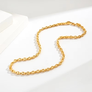 Collier chaîne <span class=keywords><strong>Doudou</strong></span> en acier inoxydable plaqué or 18 carats avec perles polies et maillons bulles, idéal pour le quotidien – Meilleure vente - Product Image 2