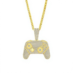 Collier de manette de jeu vidéo classique, bijoux hip-hop personnalisés, argent 925 plaqué or, diamant de laboratoire cultivé, pendentif de manette de jeu glacé, cadeau - Product Image 1