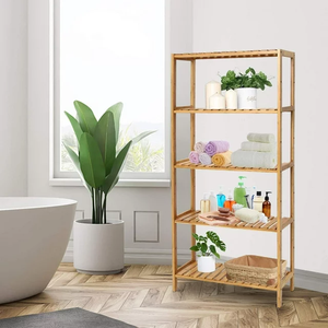 रसोई बाथरूम लिविंग रूम के लिए 5-टियर बांस भंडारण रैक लकड़ी की किताब शेल्फ स्थायी लैसर - Product Image 5