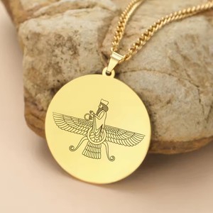 Acier inoxydable Iranien Persan Farvahar Collier Zoroastrien Pendentif Ahura Mazda Religieux Collier Bijoux Cadeaux pour Femmes Hommes - Product Image 1