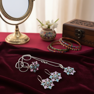 Juego de Joyería de Moda Oxidada Plateada en Rosa y Azul de Jewelemarket, 0g - Product Image 3
