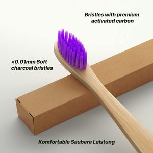 Brosse à dents en charbon de bois 100% naturelle et écologique avec logo personnalisé, poils en nylon doux pour adultes, 17,5 cm, taille standard, pour la maison - Product Image 3