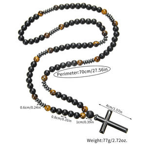 Venta caliente Piedra Natural Ojo de tigre amarillo Cruz de piedra de hierro Collar religioso Collar de hip hop para hombres - Product Image 2