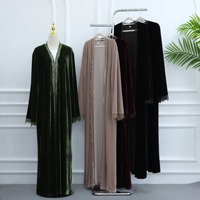 Abaya en velours et dentelle pour femmes, manches longues, coupe ample, cardigan musulman, kimono, tenue quotidienne, hiver, vêtements islamiques modestes