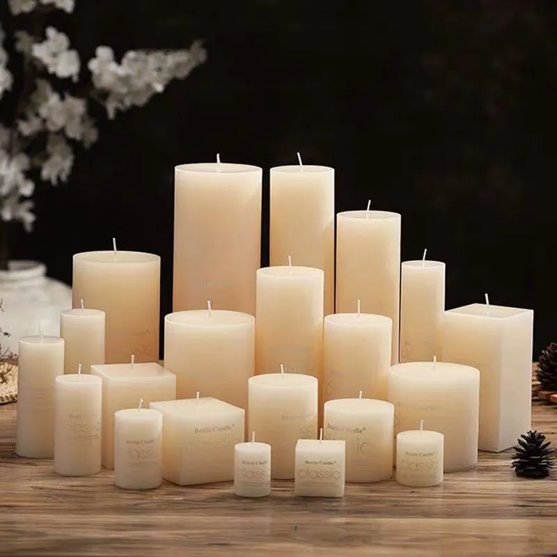 Cire bougie-velas decorativas personalizadas, columna personalizable, color blanco, a granel
