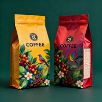 Sacs d'emballage pour café à fond plat, imprimés sur mesure, refermables, avec logo rose, vides