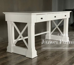 Durable Solid Birch Wood Hamptons Style Console <strong>Table</strong> for Hallway Living Room Office-Modern <strong>Computer</strong> Desk with Drawers - Product Image 1